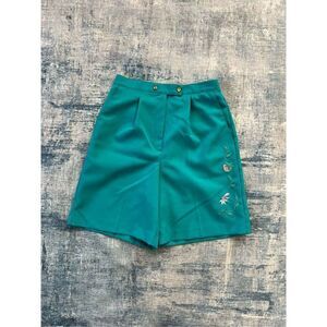 Vintage David Smith Teal Embroidered Floral Strawberry Shorts Size 6